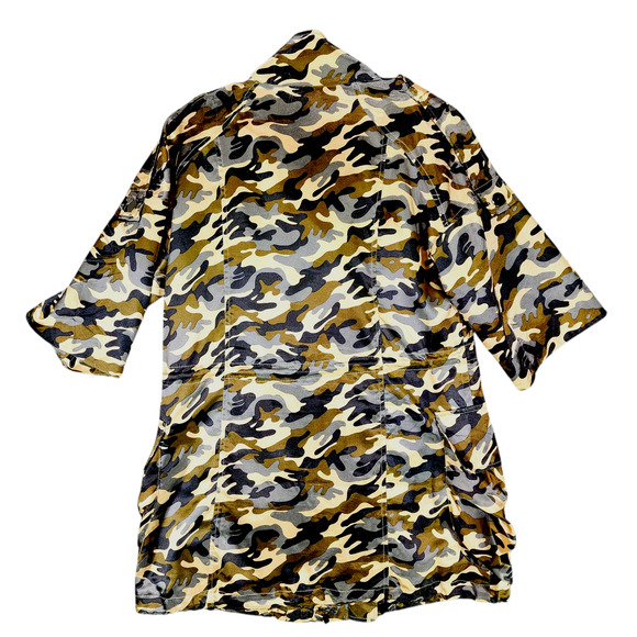 TOV sz 38 Holy G Satin Camo Shirt Jacket Women Diagonal Zip Front Army Green - Picture 2 of 15
